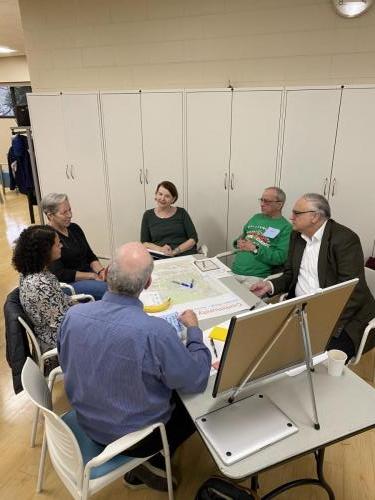 Small groups discuss challenges and solutions. 